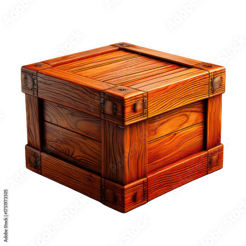 3d cartoon wooden box isolated on transparent background.