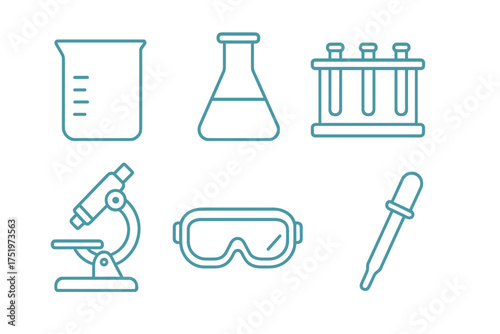 Essential chemistry and biology laboratory equipment tools set for scientific research and education