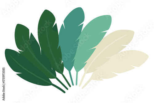 Stylized tropical banana leaves arranged in a fan shape featuring a smooth color gradient from deep green to pale cream