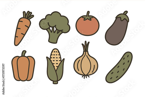Set of fresh organic vegetables and healthy food ingredients in flat design style