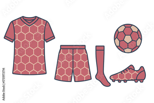 Football uniform kit with shirt shorts socks shoe and ball featuring geometric pattern