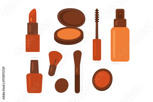 Essential cosmetic products and beauty tools set for daily makeup routine
