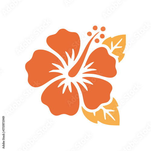 (Tropical Hibiscus Bloom Illustration. This captivating graphic displays a stylized orange blossom, symbolizing summer, warmth, and natural allure. Its vibrant shade evokes serene island getaways.)