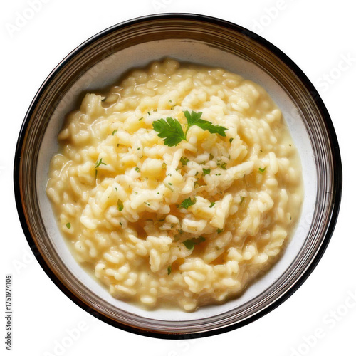  A bowl on cream risotto isolated on transparent background