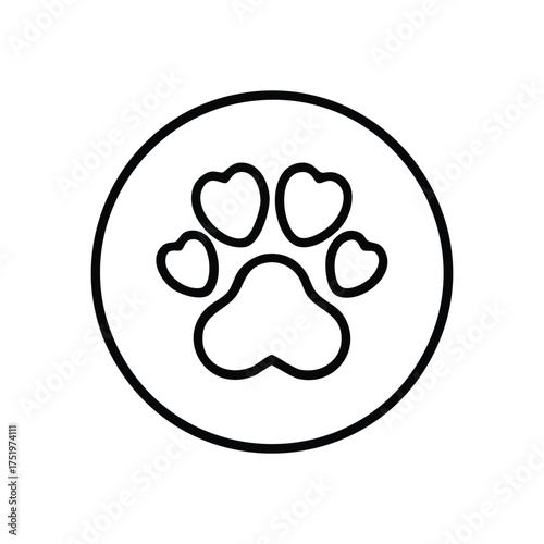 (Warm Paw Mark Love Symbol. A delightful illustration of a pet's footpad with heart-shaped toes enclosed in a round border. It conveys affection, kindness, and faithful devotion.)