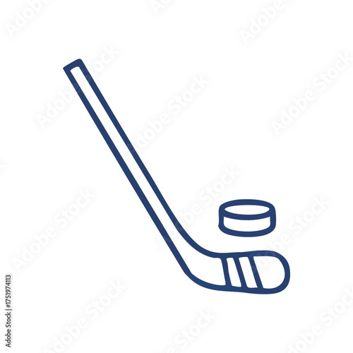 (Ice Hockey Stick and Puck Symbol. Minimalist illustration of athletic gear for winter sports. Evokes themes of competitive play, frozen arenas, and active recreation.)