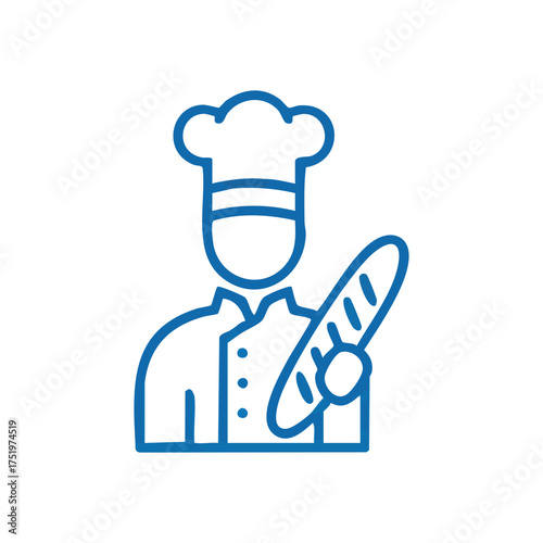 (Artisan Baker Holding Fresh Bread. A simple line drawing depicting a cooking expert presenting a delicious baked item. Symbolizes culinary skill, quality, and traditional food preparation.)