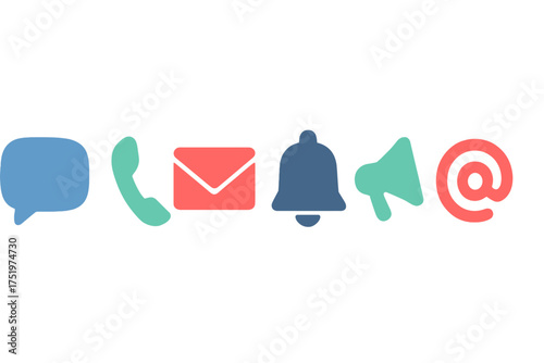 Essential digital communication icons for contact, messaging, alerts, and announcements