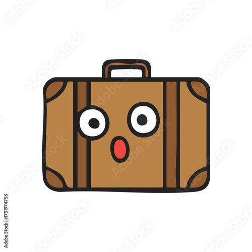 (Surprised Cartoon Travel Suitcase. An adorable animated baggage item gazes wide-eyed, conveying wonder and excitement for journeys. Perfect for themes of discovery or unexpected adventures.)