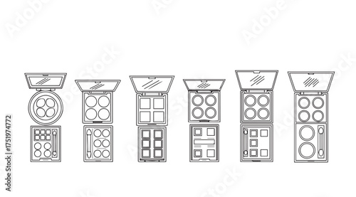 Architectural drawings of ornate column capitals and bases in a row vector