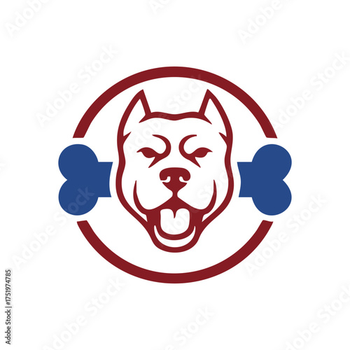 (Fierce Canine Head Circle Logo. Bold depiction of a formidable dog face with a long treat, framed by a round badge. Symbolizes strength, loyalty, and animal care.)