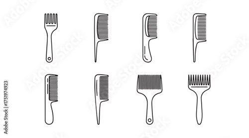 Collection of hair brushes and combs for styling and grooming accessories set vector