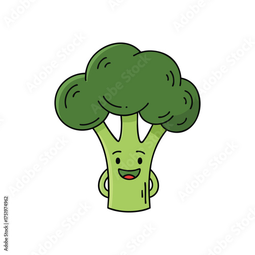 (Cute Smiling Broccoli Illustration. A delightful green vegetable mascot with a joyful expression, perfect for promoting nutritious eating and children's well-being.)