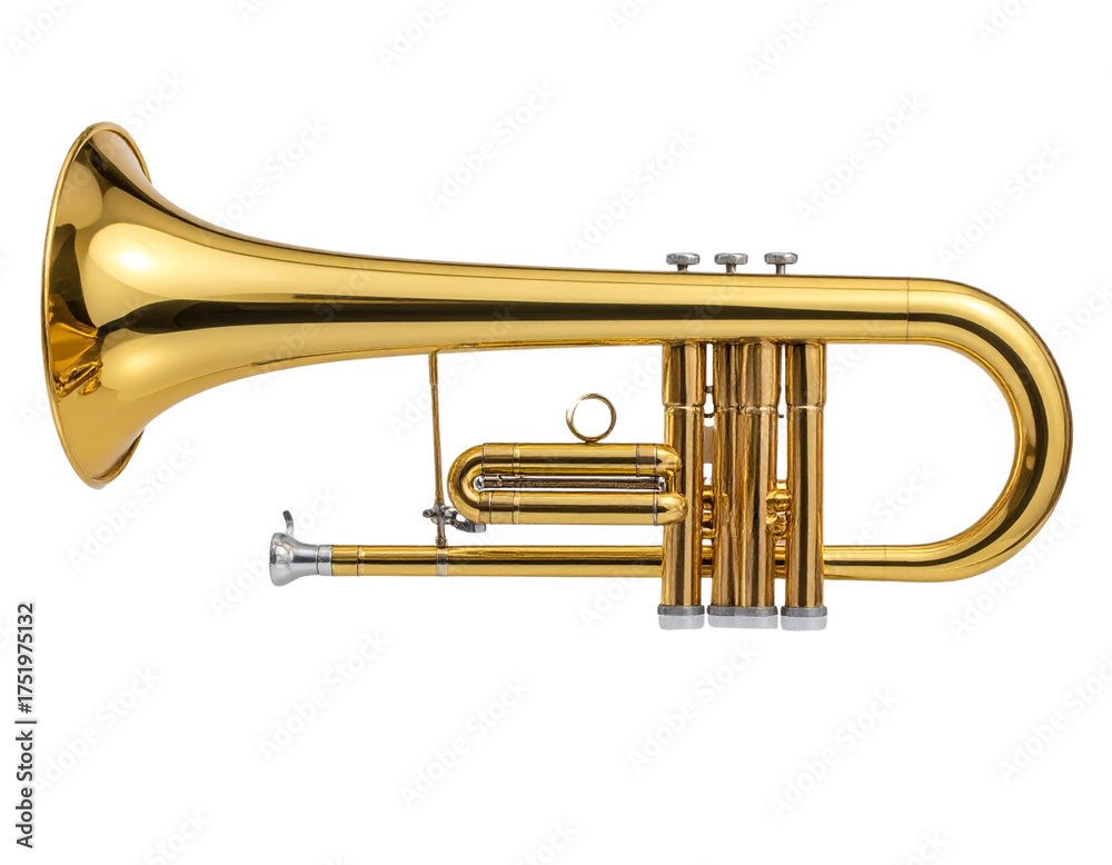 Obraz premium Golden Trombone Front View With Bell Facing Forward,lassic Brass Instrument Isolated On Transparent Background