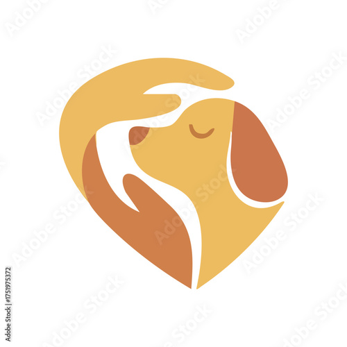 (Gentle Dog Care Heart Symbol. Illustrates a tender human hand caressing a loyal canine friend, symbolizing profound animal welfare, friendship, and protection.)