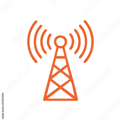 (Radio Wave Transmission Tower Icon. This minimalist graphic depicts a modern telecommunications structure sending out powerful, invisible signals. It symbolizes global connectivity and instant.)