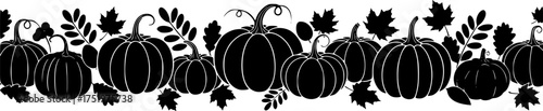 Autumn leaves and pumpkins separator border for Fall and Thanksgiving season. Vector isolated on white background.
