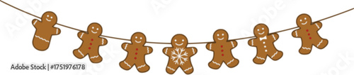 Gingerbread Cookies Garland Decor, Christmas Graphics Festive Winter Holiday Season Bunting

