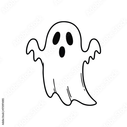 (Cute Halloween Ghost Character. Hand drawn spectral apparition artwork, perfect for October festivities. This cheerful phantasm embodies the joyous essence of trick or treating fun.)
