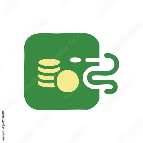 (Mobile Money Transfer Icon. Illustrates instant monetary exchange via a virtual purse, showing stacked coins and a dynamic transaction symbol. Symbolizes financial technology and secure commerce.)
