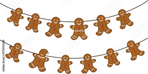 Gingerbread Cookies Garland Decor, Christmas Graphics Festive Winter Holiday Season Bunting

