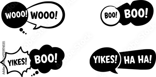 Halloween Boo Speech Bubble Silhouette Sound Effect Illustration Set
