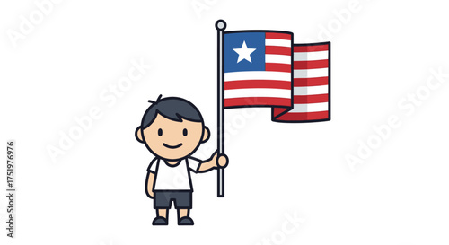 Boy proudly displaying the flag of Liberia a symbol of nationhood and heritage