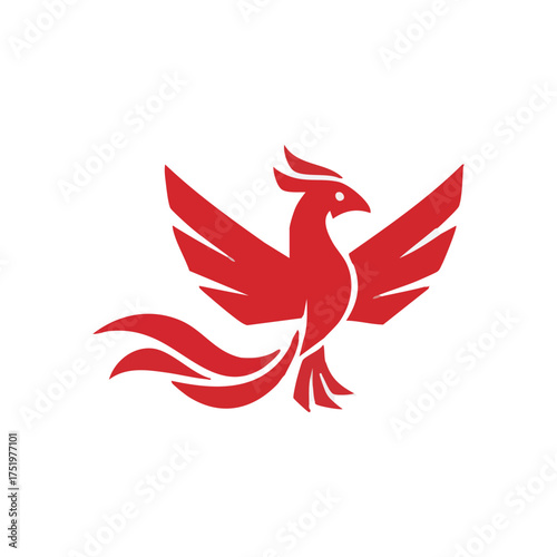 (Red Phoenix Rising Logo Design. Elegant crimson avian graphic. Represents powerful rebirth, strength, and continuous transformation. Ideal for branding and identity.)
