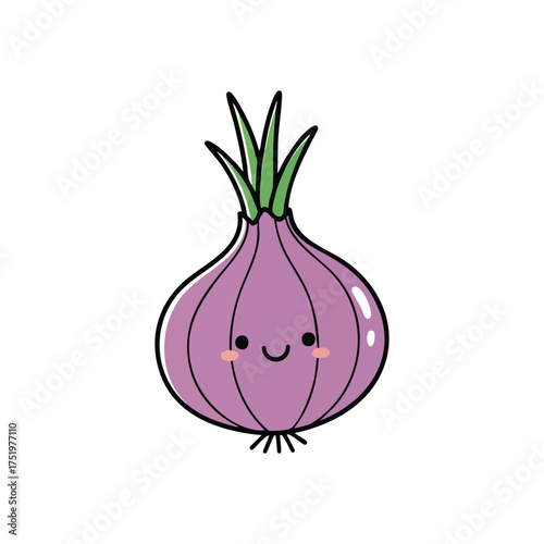 (Adorable Lilac Onion Smiling Character. Cheerful cartoon bulb with a heartwarming grin. This lovely artwork symbolizes joy and wholesome goodness, perfect for healthy eating campaigns or playful.)