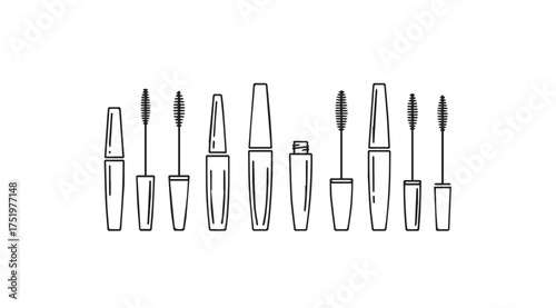 Set of various mascara wands and tubes hand drawn sketch style for cosmetics beauty promotion vector