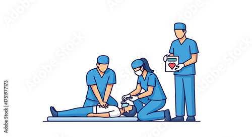 Dedicated medical team performing emergency cpr and patient ventilation in critical situation