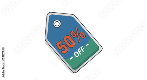 Vibrant price tag representing fifty percent off retail cost sale vector graphic