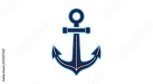 Stylized nautical anchor symbol in dark navy with light blue outline on white canvas