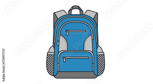 Vibrant blue and grey backpack illustration showcasing organization and utility for everyday carry