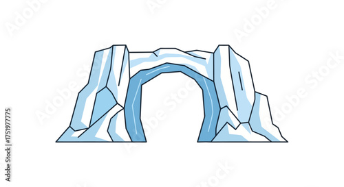 Iceberg arch illustration with blue water flowing beneath the icy formation landscape