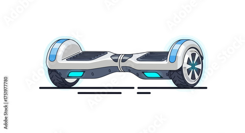 Futuristic hoverboard illustration with smooth lines and neon accents for modern mobility