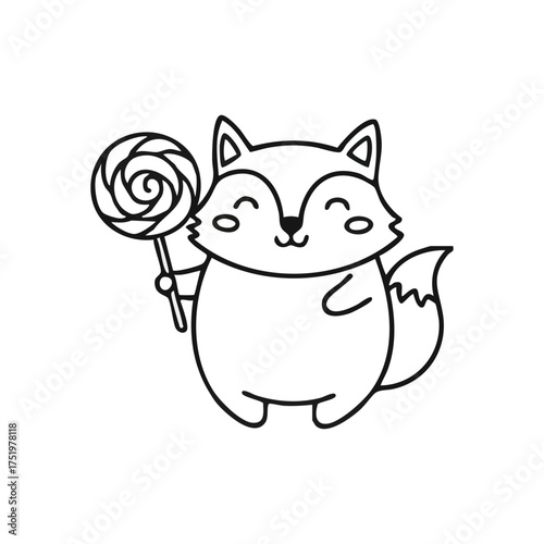 (Happy Fox with Sweet Treat. This charming animal illustration portrays a cheerful woodland creature enjoying a delectable confection, symbolizing childhood joy and playful delight.)