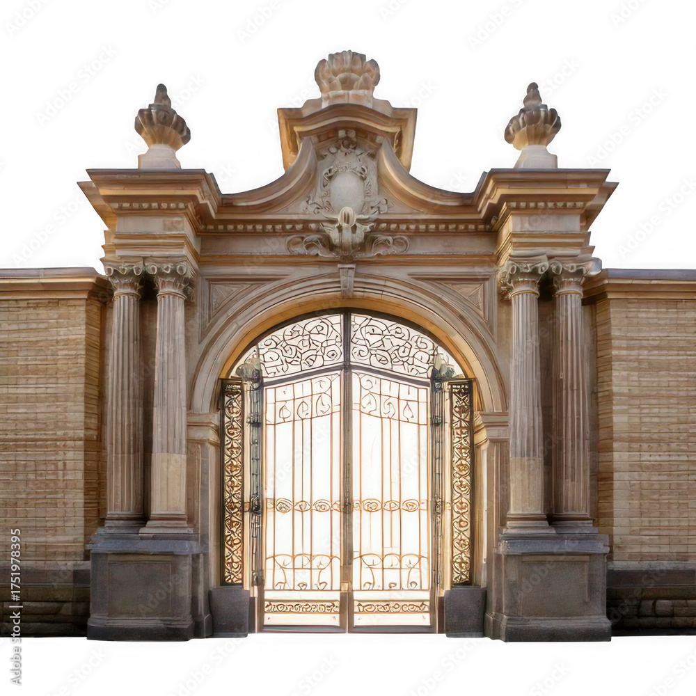 Obraz premium Classic antique gate with pillars isolated on transparent background.