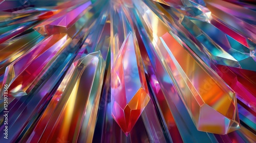Abstract Prismatic Crystal Facets with Vibrant Rainbow Refractions and Deep Jewel Tones