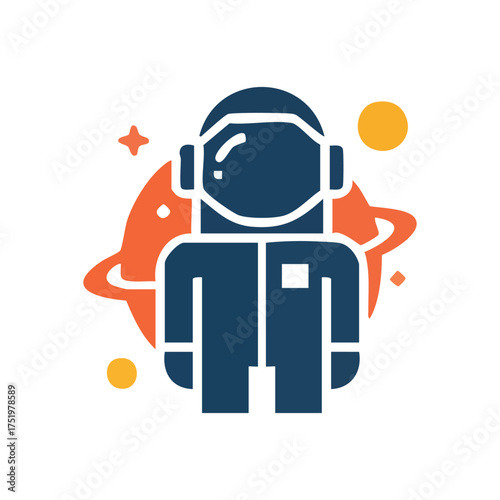 (Cosmic Explorer Icon with Planet. A striking illustration showcasing an astronaut venturing near a ringed celestial orb. This artwork symbolizes discovery, human ambition, and future interstellar.)