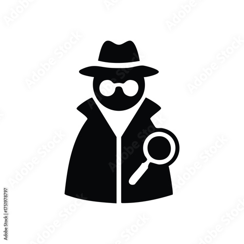 (Detective Investigating Search Icon. This graphic represents a gumshoe examining clues, embodying secrets, privacy, and exploration. Perfect for themes of inquiry.)