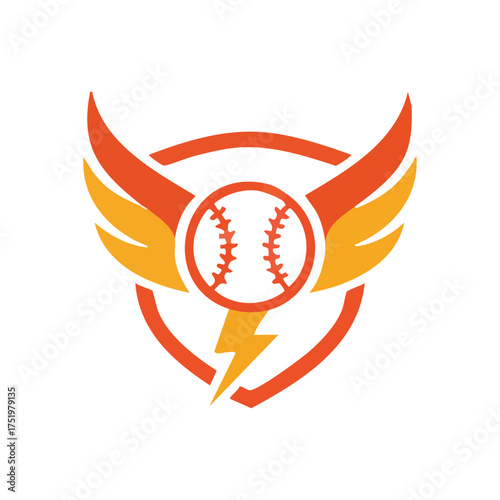 (Baseball Energy Winged Shield Emblem. A powerful insignia showcases a ball, swift feathers, and a bolt within a protective badge, representing vitality, velocity, and championship success.)
