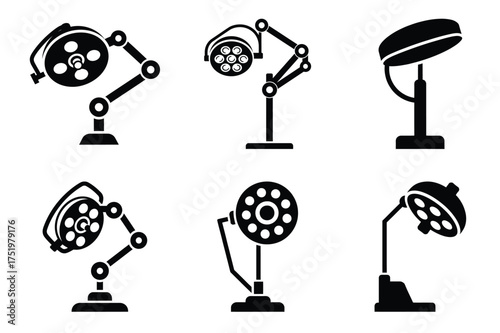 Surgical lamp silhuette vector icon set