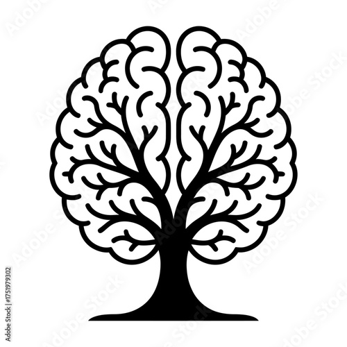 silhouette of tree shaped like human brain symbolizing knowledge wisdom creativity and mental growth