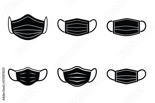 Surgical mask silhuette vector icon set