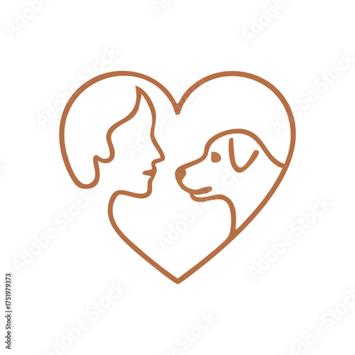 Human and Canine Companionship Heart. This elegant line art portrays a tender bond between an individual and their beloved canine, encapsulated within a heart. It signifies devotion, friendship