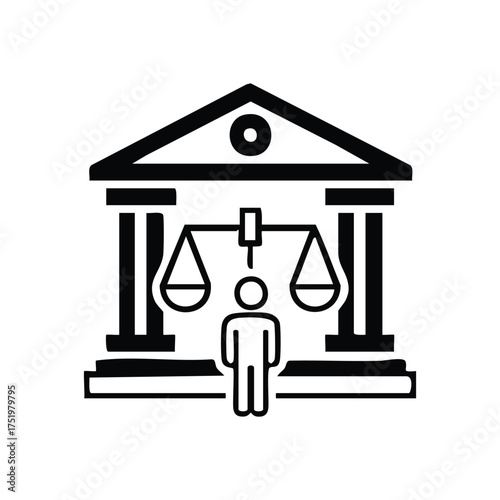 (Justice System and Human Rights. This graphic depicts legal authority and equitable judgment. It symbolizes fairness, legality, and an individual's entitlements within a judicial framework.)