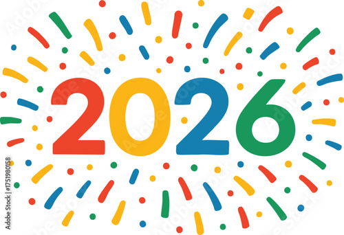 New Year vector design with bright numbers and party confetti