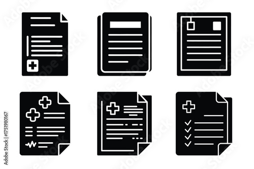 Medical report silhuette vector icon set