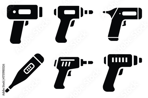 Medical thermometer gun silhuette vector icon set
